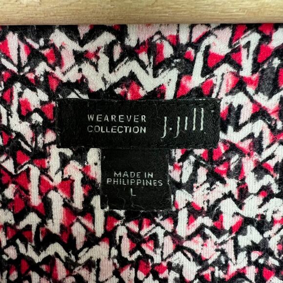 J. Jill Wearever Collection Large Stretch Jersey 3/4 Sleeve V-Neck Top Red Print - Picture 3 of 8